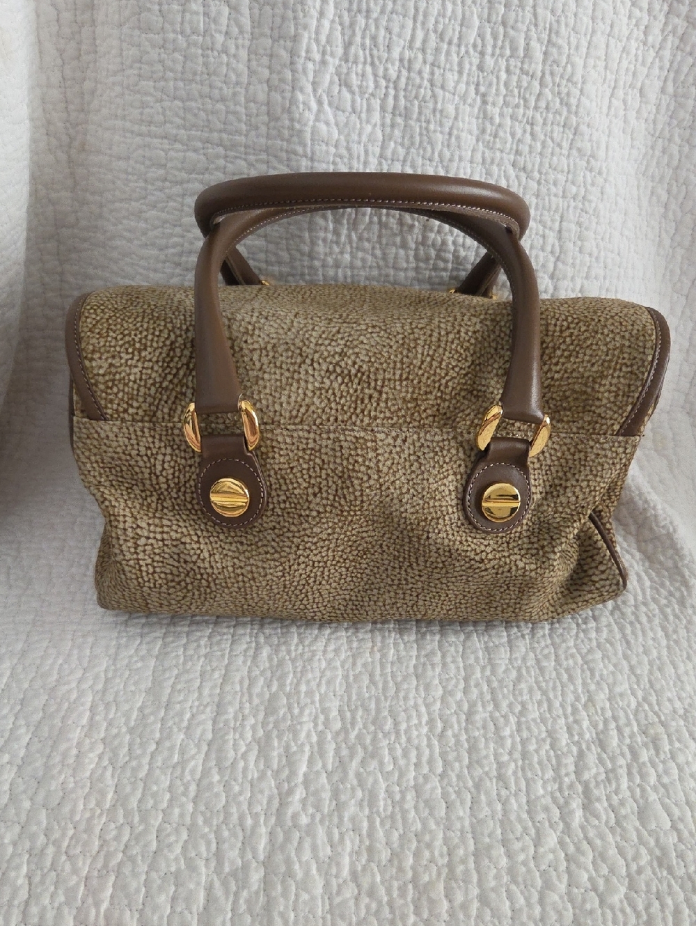Borbonese Lambskin Suede Redwall Italian Vintage Brown Quail pattern Satchel - Picture 5 of 9